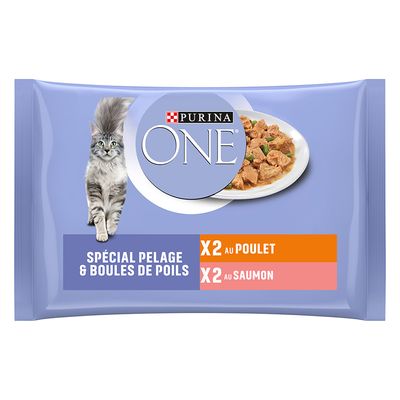 24x85g Coat & Hairball Kip en Zalm Purina ONE Kattenvoer