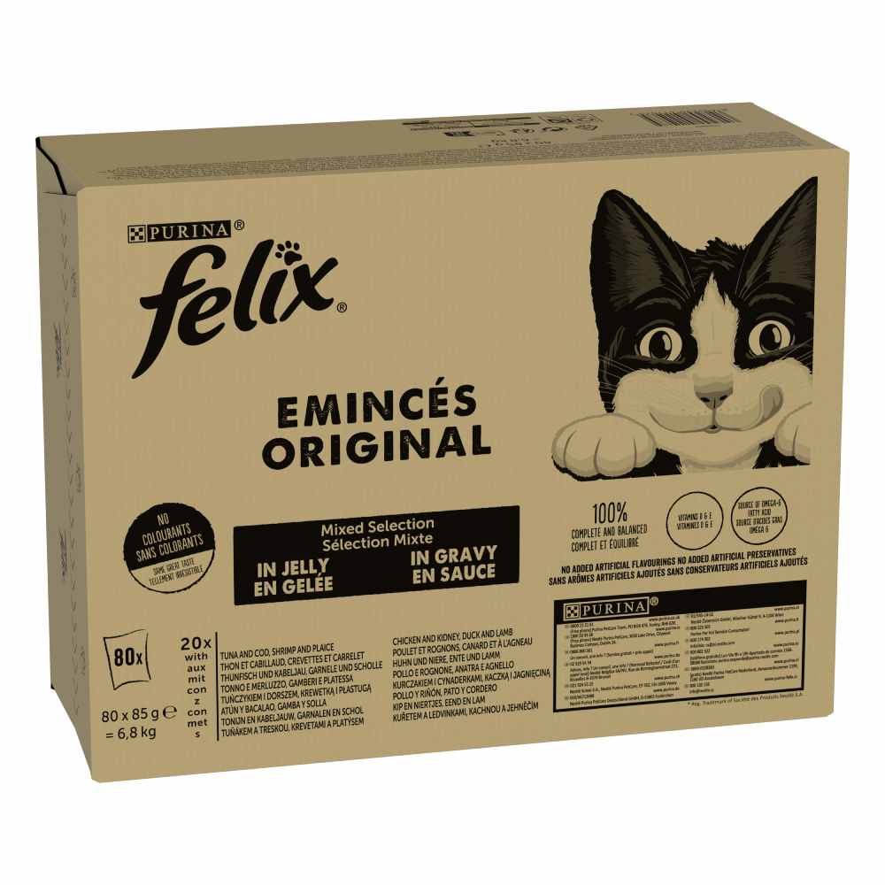 Voordeelpakket: 80x85g Felix Classic Pouches Vis & Vlees Mix nat kattenvoer