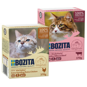 Voordeelpakket Bozita Tetra Hapjes in Gelei 24 x 370 g Kattenvoer – Mixpakket Gelei (Rundergehakt & Veel kip)