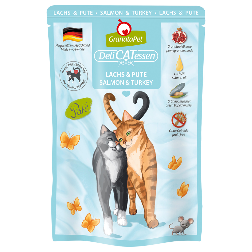 24x85g GranataPet DeliCatessen Pouch Zalm & kalkoen Kattenvoer