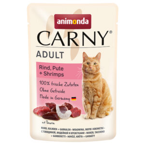 24x85g Maaltijdzakjes Rund, Kalkoen + Garnalen Animonda Carny Kattenvoer