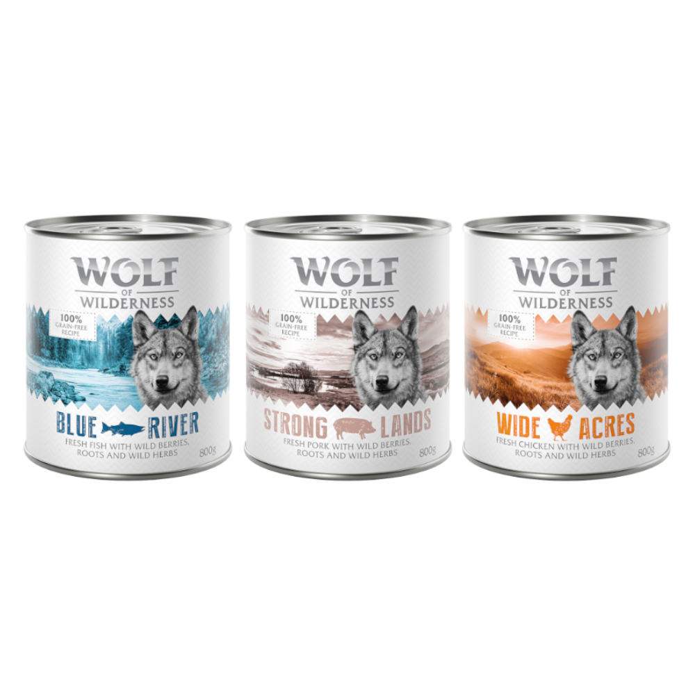 24x800g Mix (Kip, Varken, Vis) Wolf of Wilderness Hondenvoer