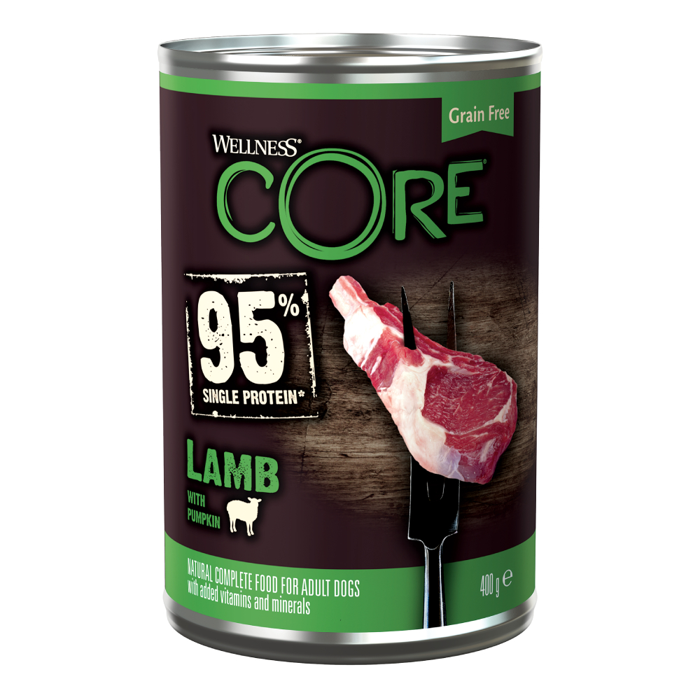 6x400g Lamm & Kürbis Wellness Core Adult 95% Single Protein Hundenassfutter