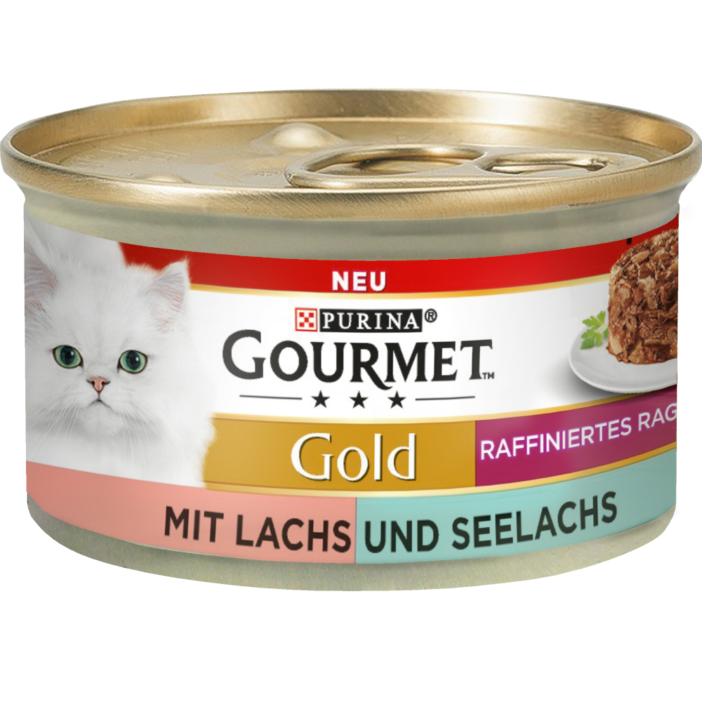 48x85g Zalm en Koolvis Duo Gourmet Gold Kattenvoer