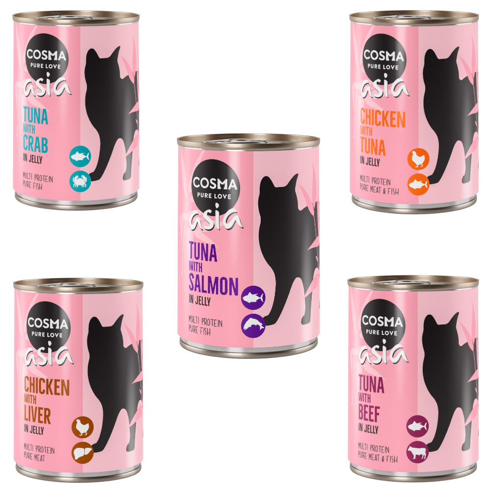 6x400g Mixpakket Thai/Asia in Gelei Cosma Kattenvoer