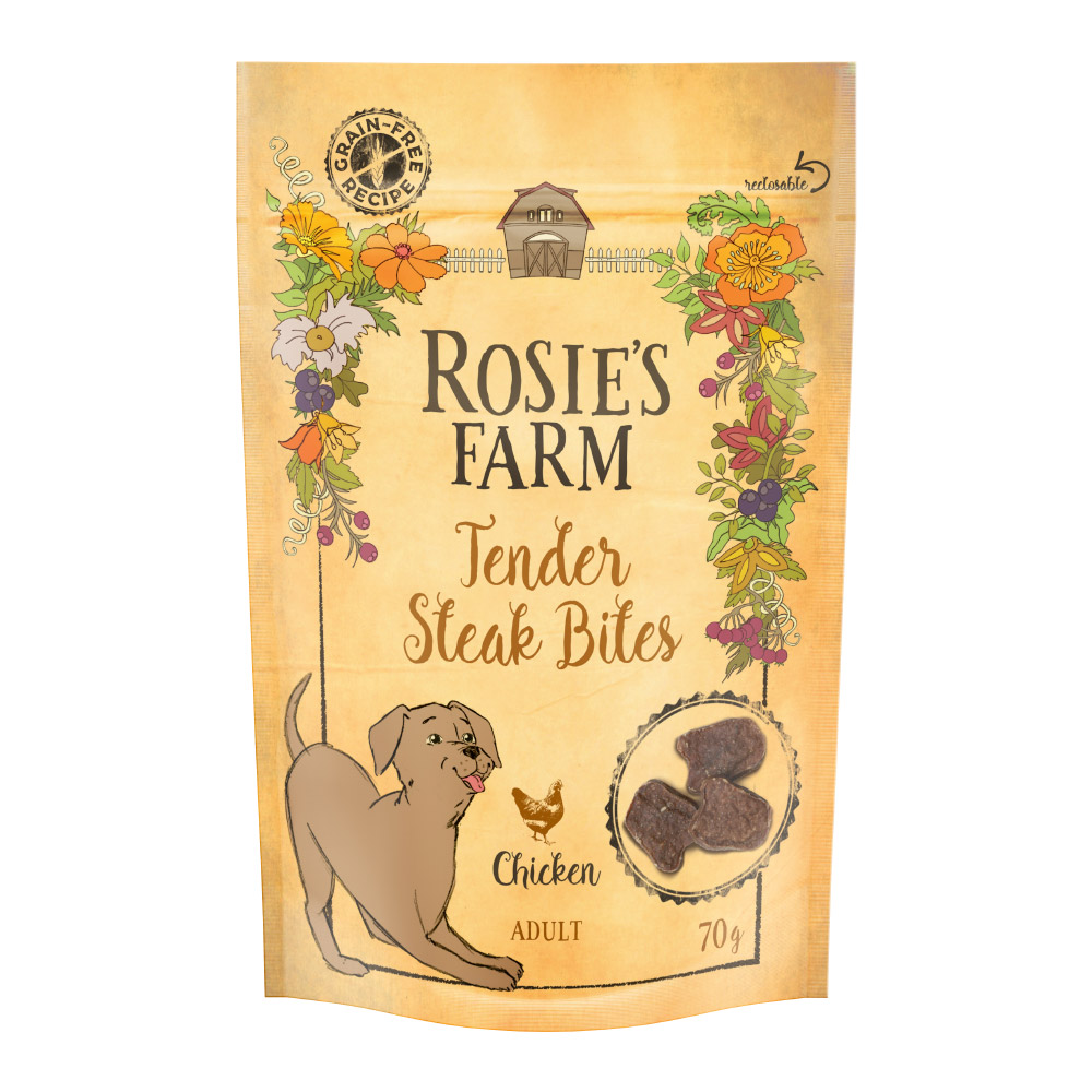 70g ´Mini Steak Bites´ Kip Rosie’s Farm Hondensnacks