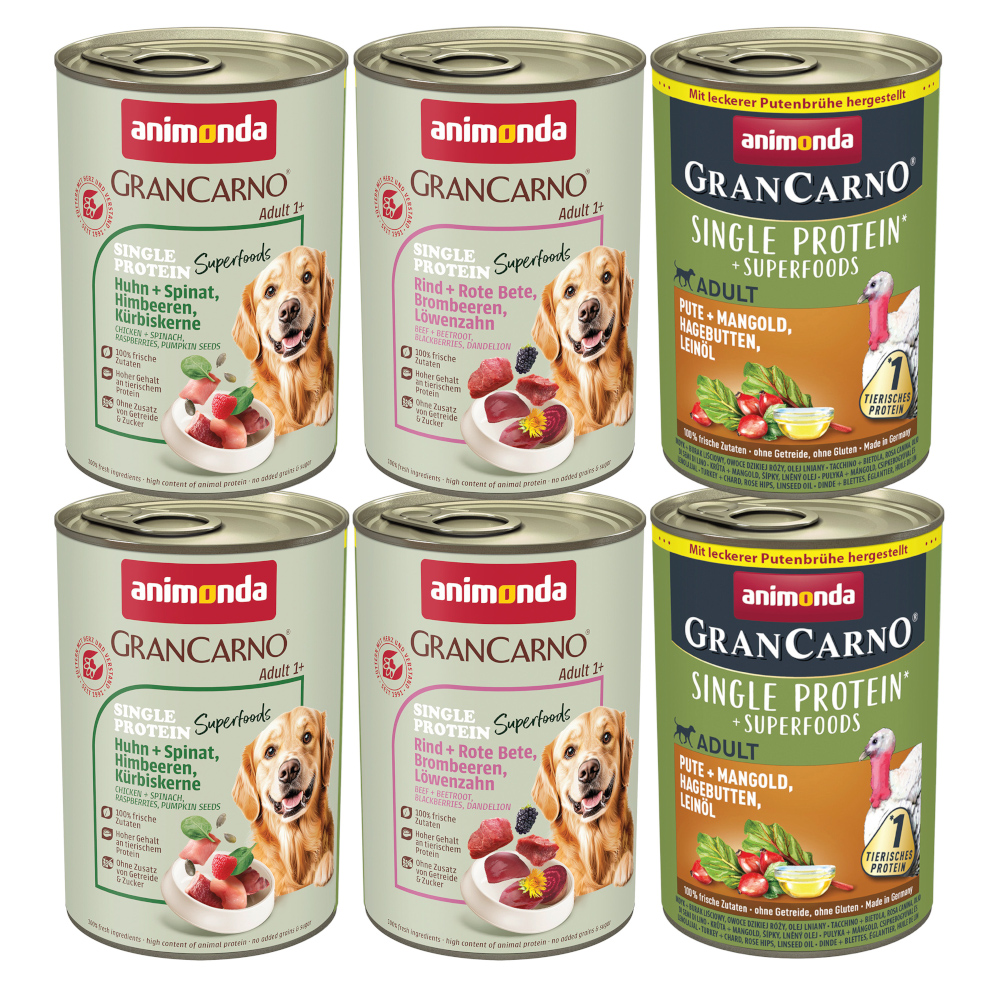 6x400g animonda GranCarno Adult Superfoods Gemengd Pakket Natvoer Hond