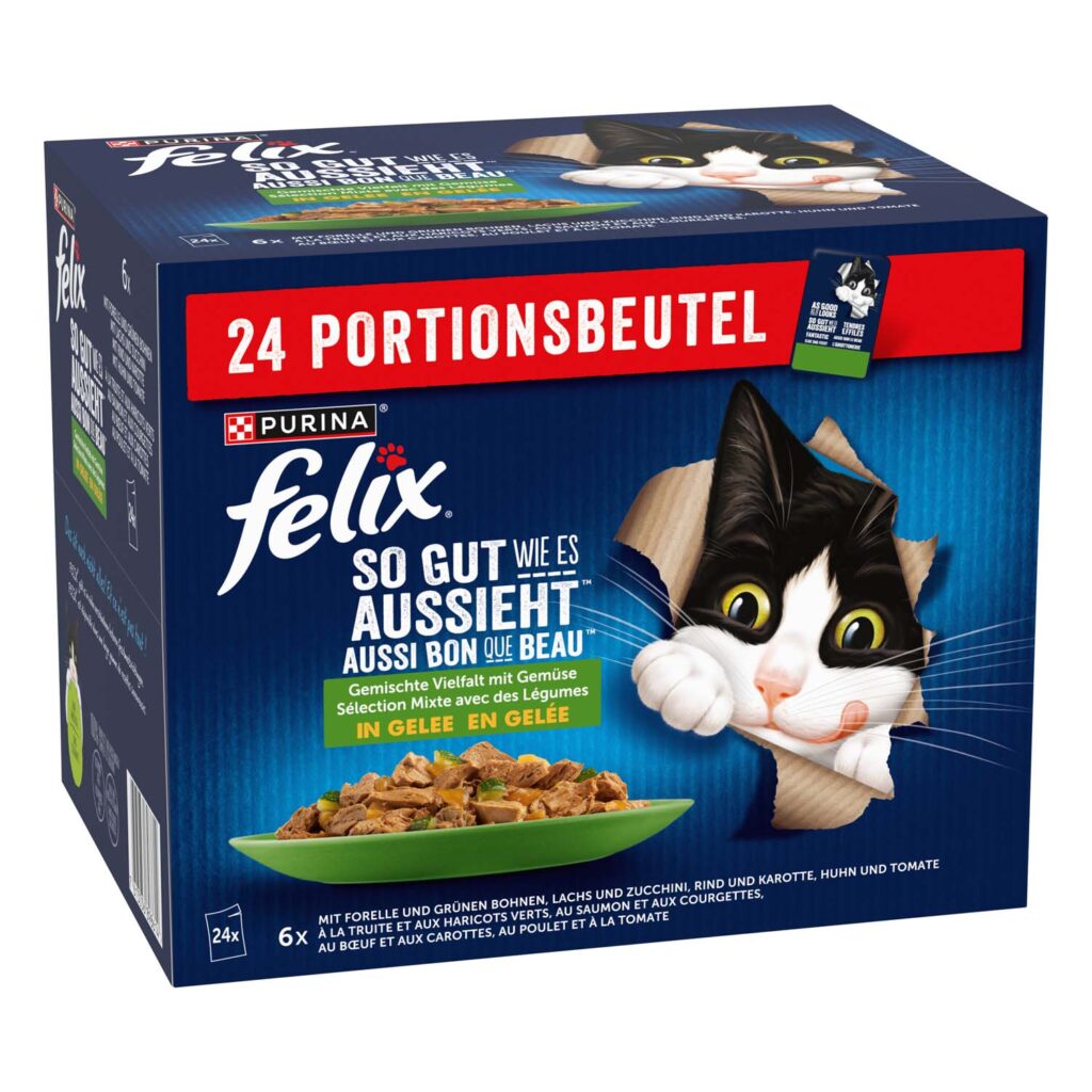 24x85g Lekkere Groenten in Gelei Felix Elke Dag Feest Kattenvoer