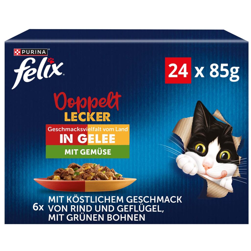 24x85g Selectie met Groenten in Gelei Felix Dubbel Zo Lekker Kattenvoer