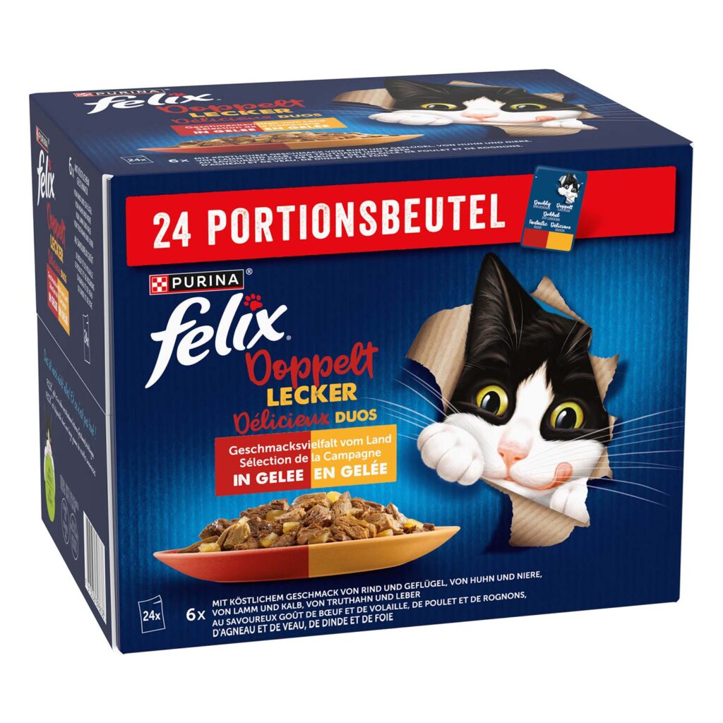 24x85g Vlees Selectie in Gelei Felix Dubbel Zo Lekker Kattenvoer