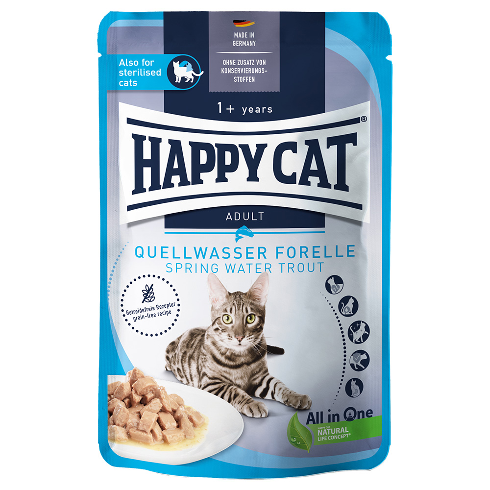 Voordeelpakket Happy Cat Pouch Meat in Sauce 48 x 85 g – Quellwasser-Forelle (Forel)