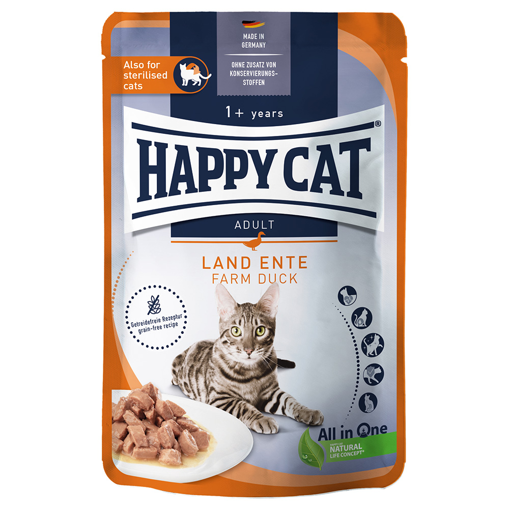 Voordeelpakket Happy Cat Pouch Meat in Sauce 48 x 85 g – Land-Ente (Eend)