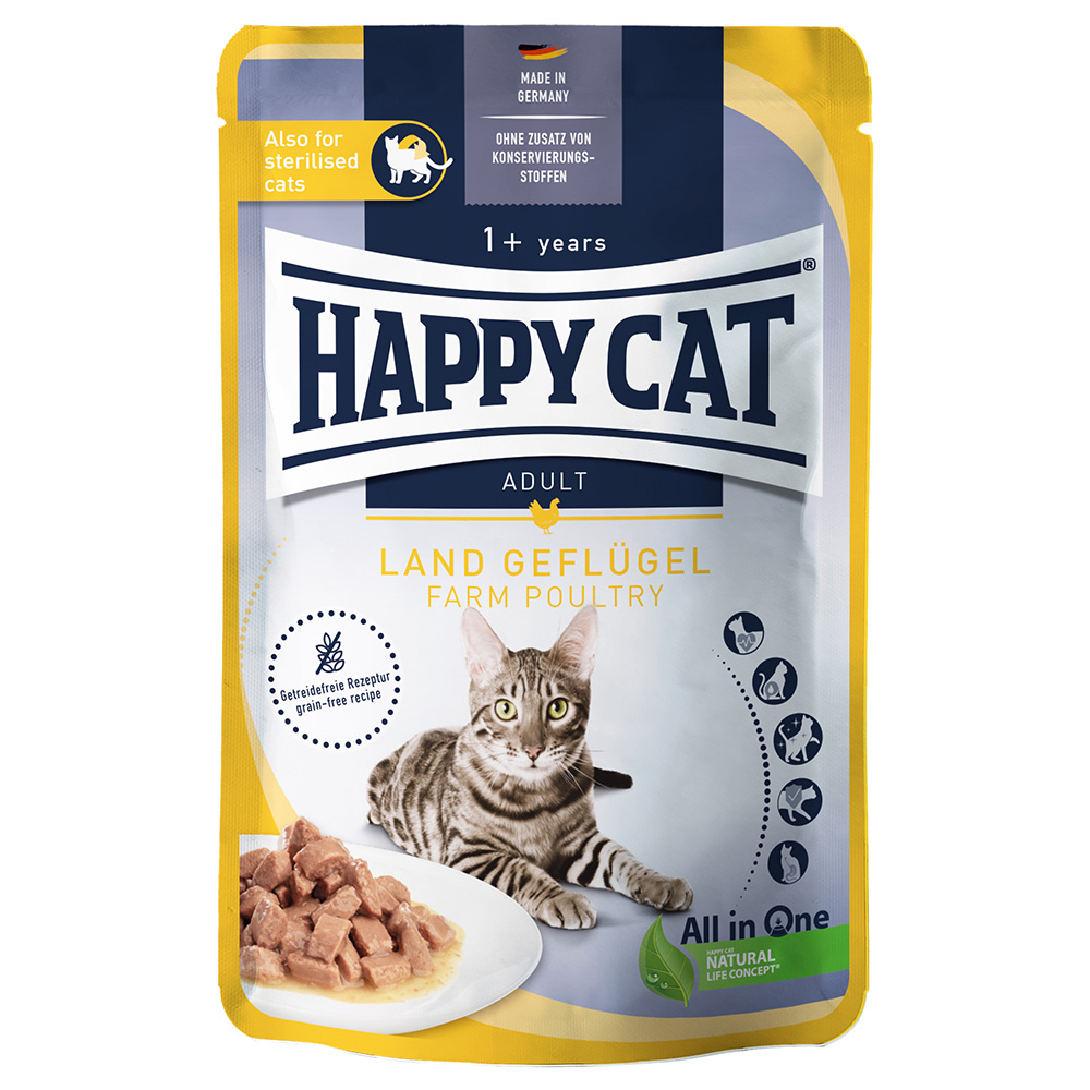 Voordeelpakket Happy Cat Pouch Meat in Sauce 48 x 85 g – Land-Geflügel (Kip)