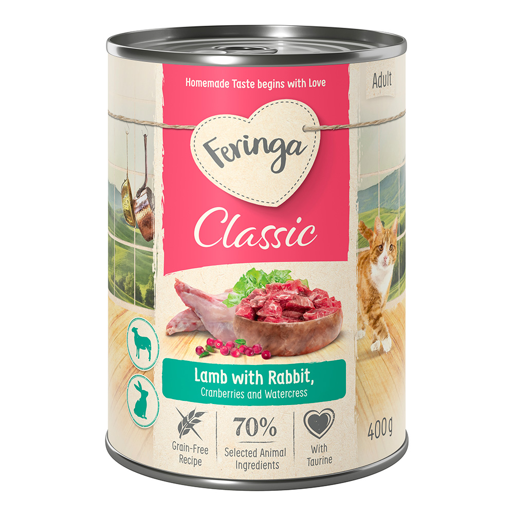 6x400g Lam/Konijn Classic Meat Menu Feringa Kattenvoer