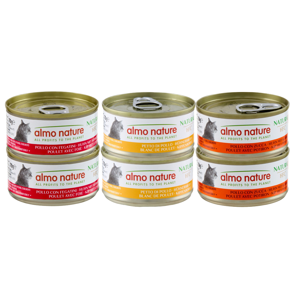 Almo Nature HFC Natural 6 x 70 g Mixpakket met Kip