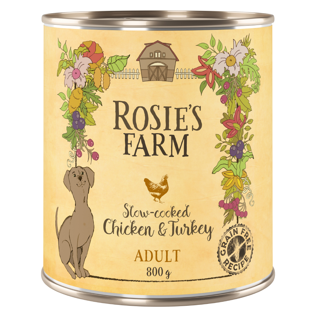 6x800g Adult Kip & Kalkoen Rosie’s Farm Hondenvoer nat