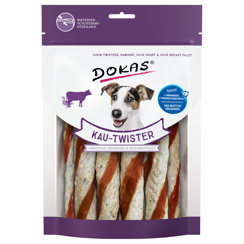 Dokas Kauw-Twister – Runderhuid, eendenhart en eendenborstfilet 200 g
