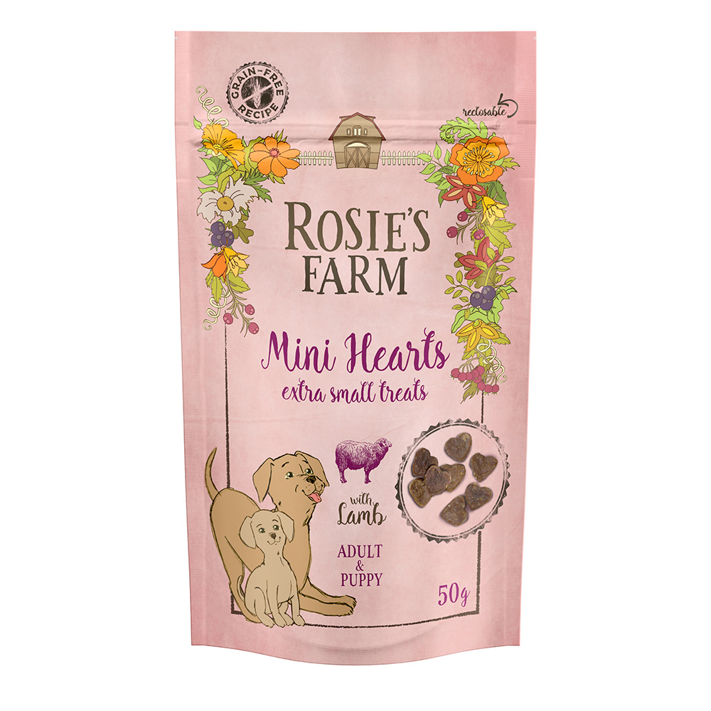 50 g Rosie’s Farm Puppy & Adult Lam Mini Hearts Snacks Hond