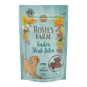 5×70 g Rosie’s Farm Adult Tender Steak Bites Zalm Hondensnacks