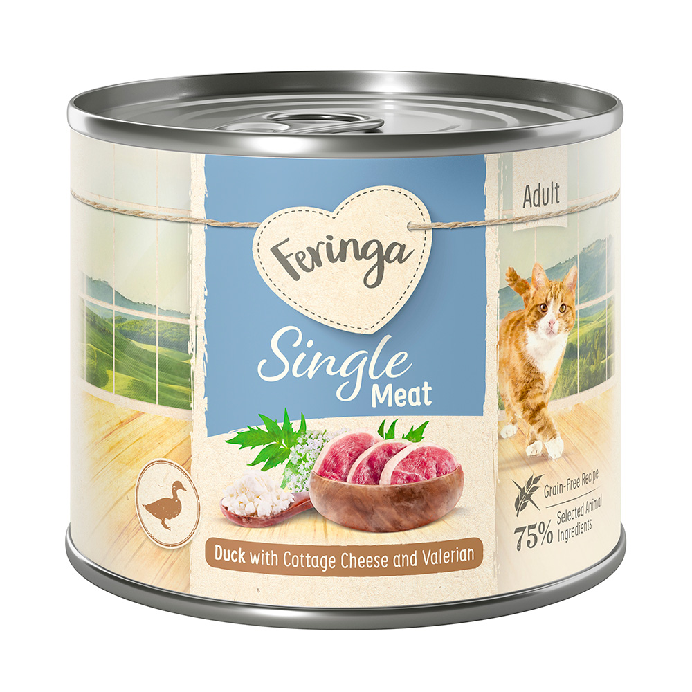 6x200g Single Meat Menu Eend met Cottage cheese & Valeriaan Feringa Kattenvoer