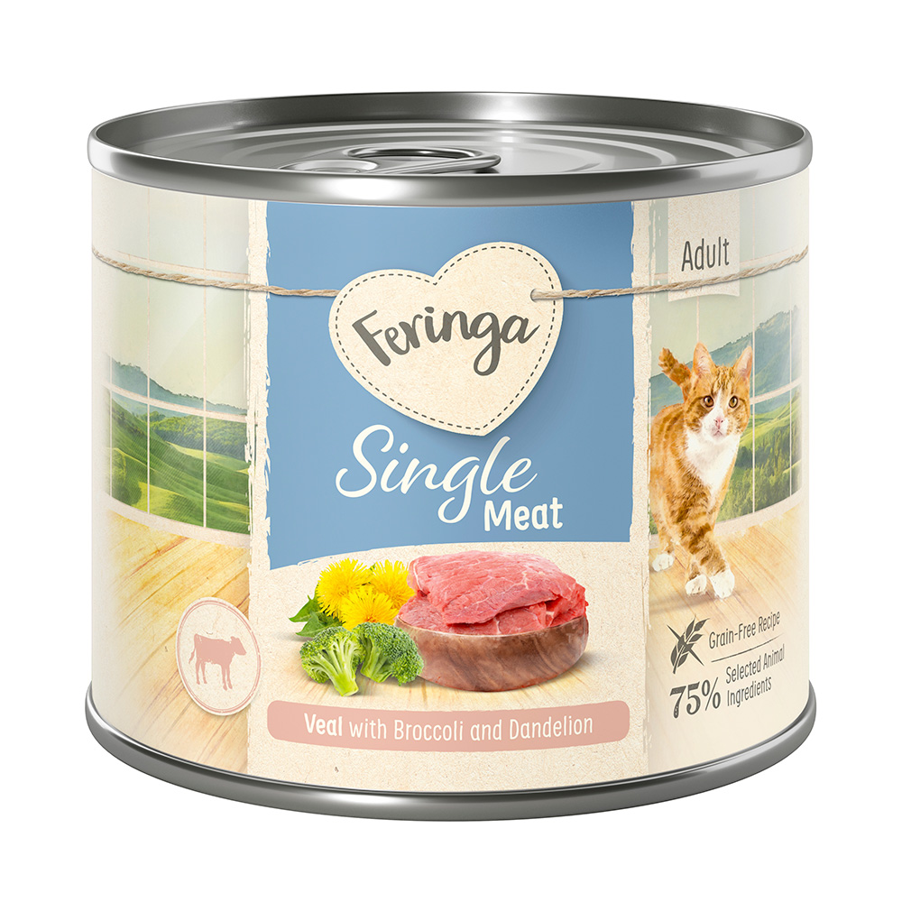 6x200g Single Meat Menu Kalfsvlees met Broccoli & Paardenbloem Feringa Kattenvoer