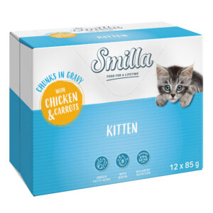24x85g Smilla verse zakjes Kitten Hapjes in saus Kip en Wortelen met groenten