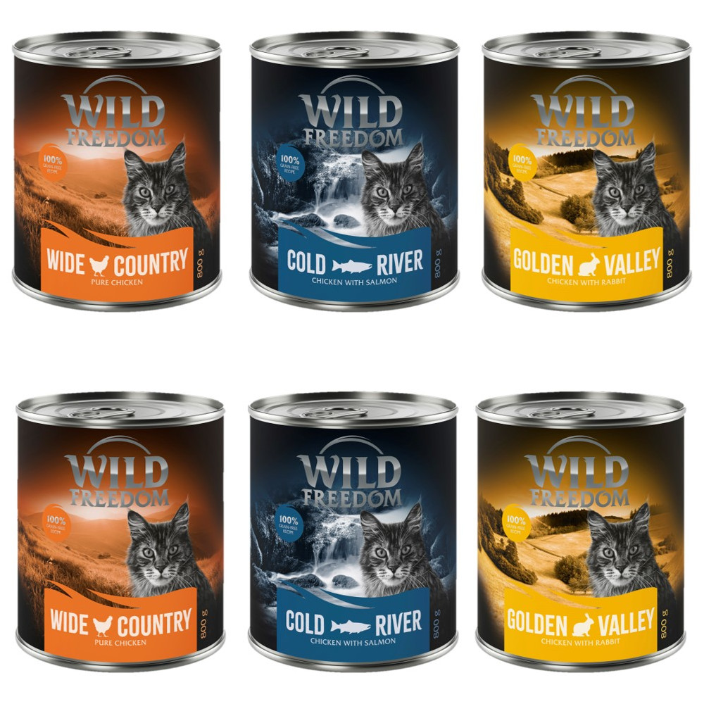 6x800g Adult Gemengd Pakket (3 Smaken) Wild Freedom Kattenvoer