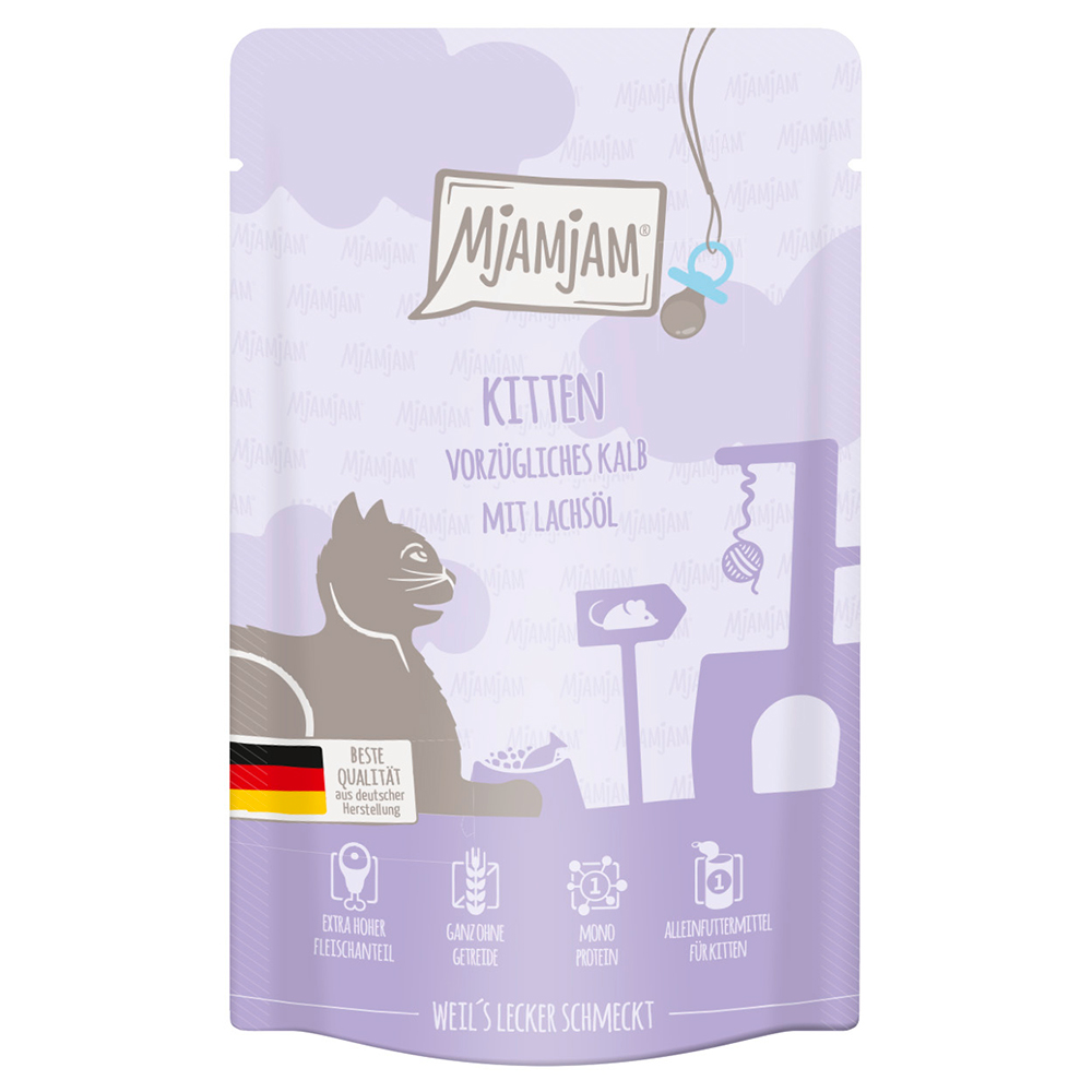 Economy Pack 24x125g MjAMjAM kitten Excellent Kalf met zalmolie nat kattenvoer
