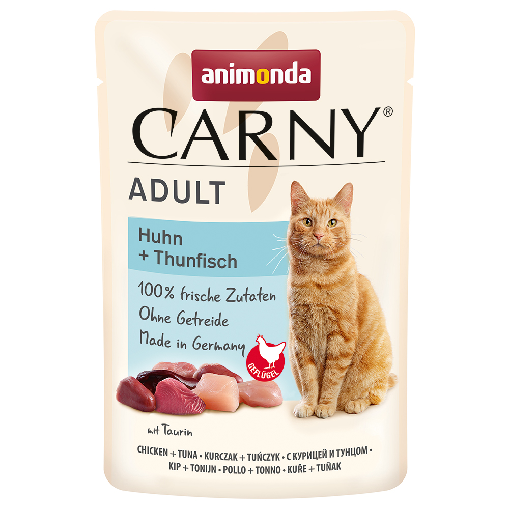 animonda Carny Maaltijdzakjes 12 x 85 g Kattenvoer – Kip & Tonijn