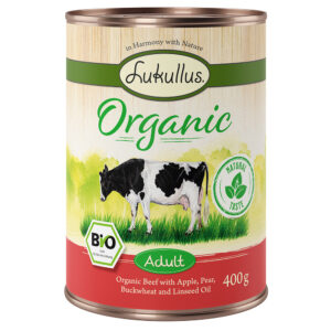 24×400 g Lukullus Organic Adult Rund met Appel Glutenvrij Honden Natvoer