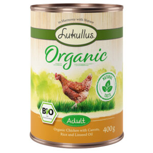 24×400 g Lukullus Organic Adult Kip met Wortels Glutenvrij Honden Natvoer