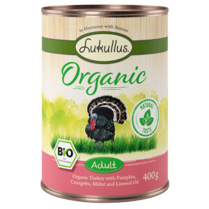24×400 g Lukullus Organic Adult Kalkoen met Courgette Glutenvrij Honden Natvoer