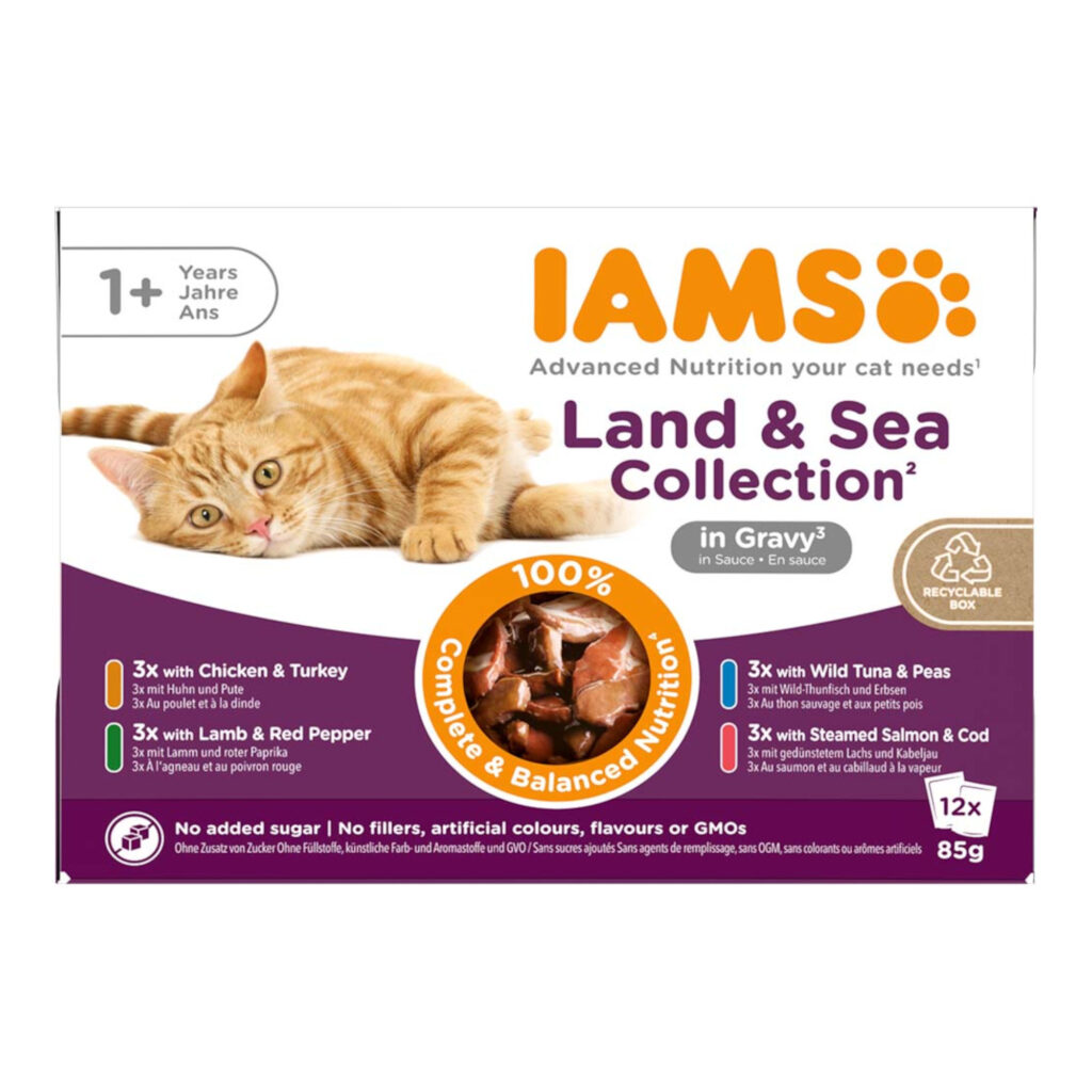 24x85g Land & Sea Mix in Saus IAMS Delights Kattenvoer