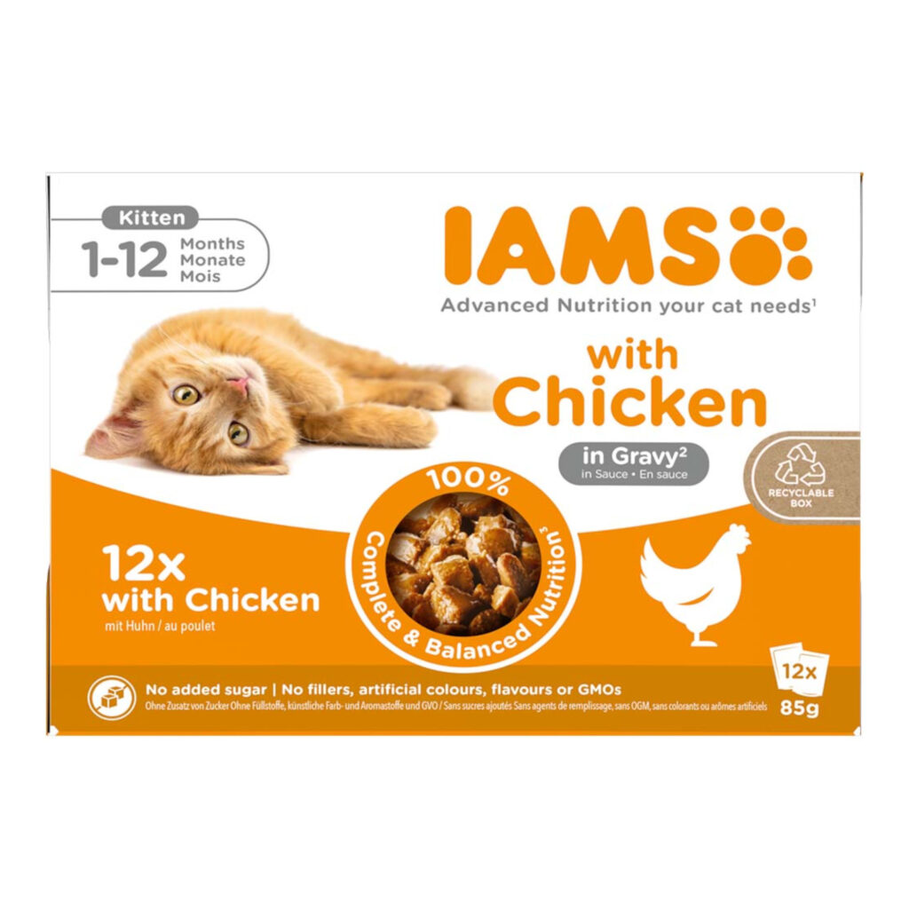 48x85g Kitten Kip in Saus IAMS Delights Kattenvoer
