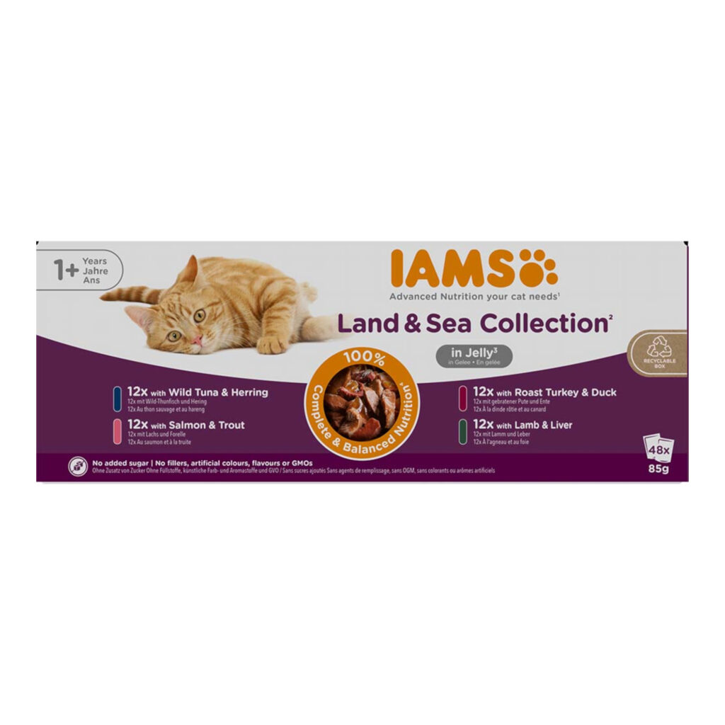 48x85g Land & Sea Mix in Gelei IAMS Delights Kattenvoer