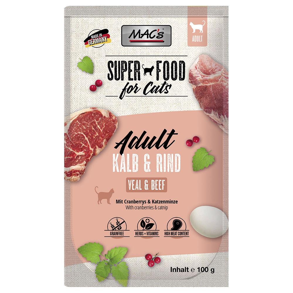 MAC´s Cat Maaltijdzakjes 12 x 100 g Kattenvoer – Kalf & Rund