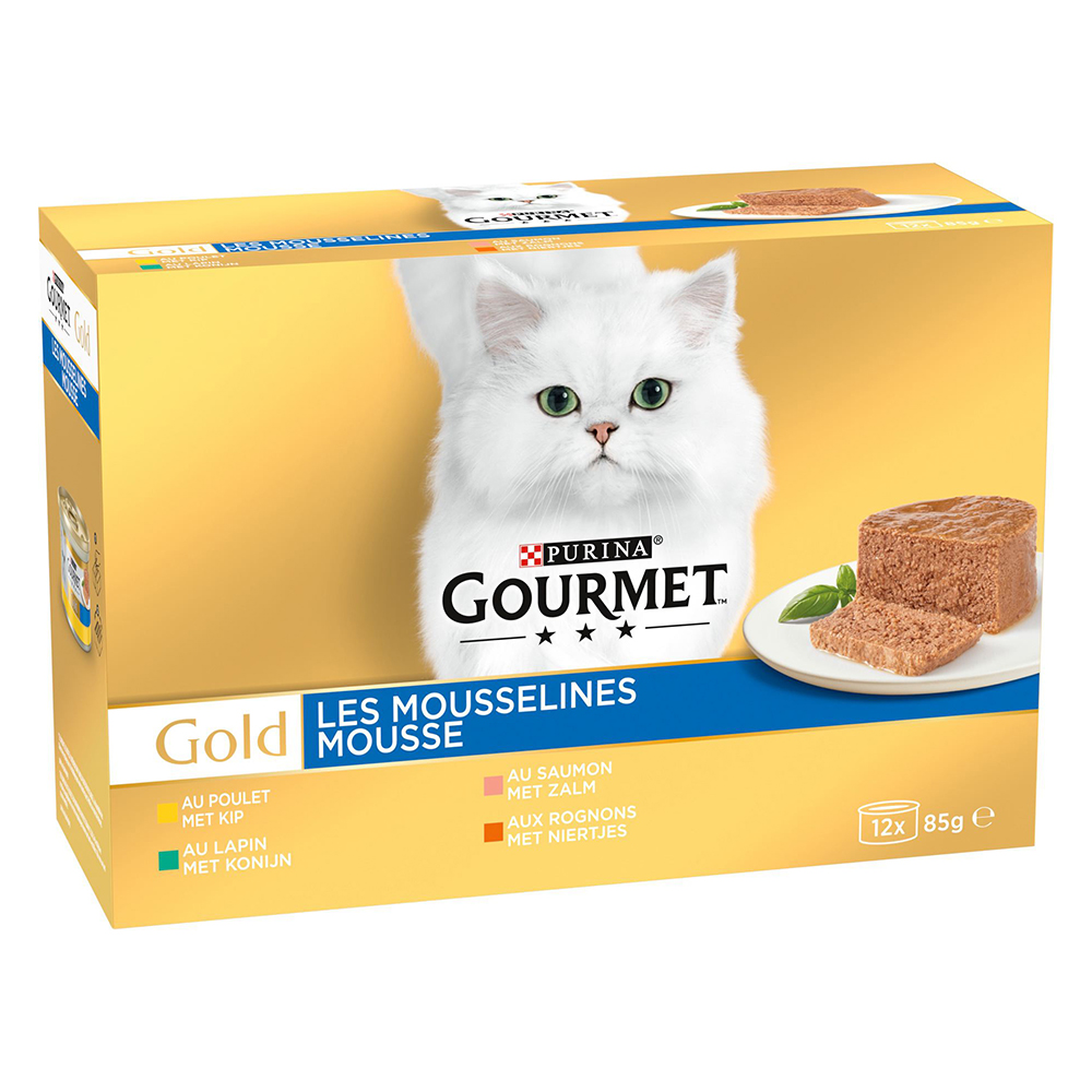 96x85g Konijn/Kip/Zalm/Nieren Gourmet Gold Kattenvoer