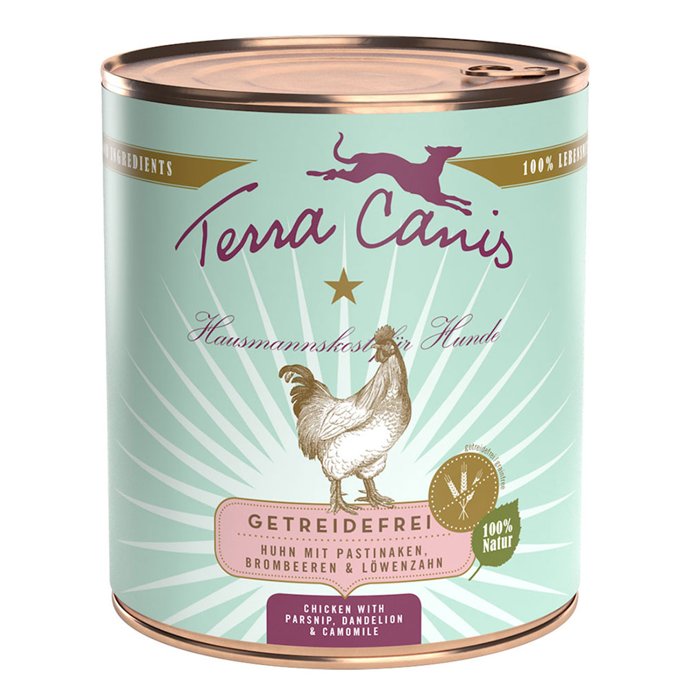 Terra Canis Graanvrij Voordeelpakket 12 x 800 g – Kip met pastinaak, paardenbloem en bramen