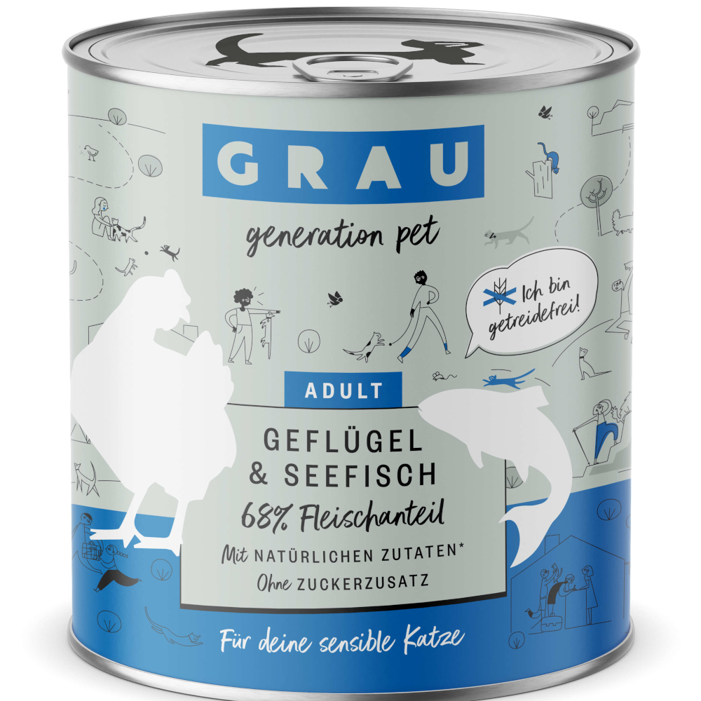 GRAU Smulpotje Graanvij 6 x 800 g Kattenvoer – Gevogelte & Zeevis