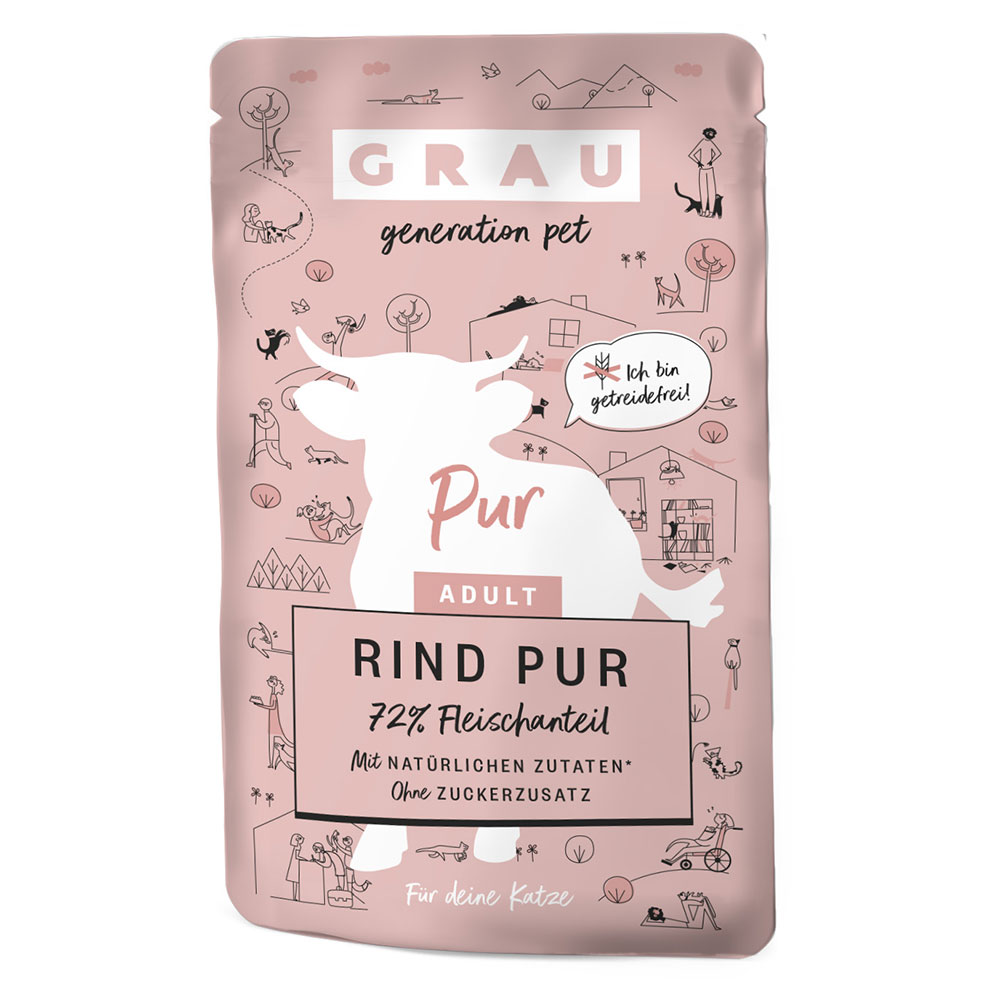 GRAU Adult Graanvrij 16 x 125 g Kattenvoer – Rund Puur