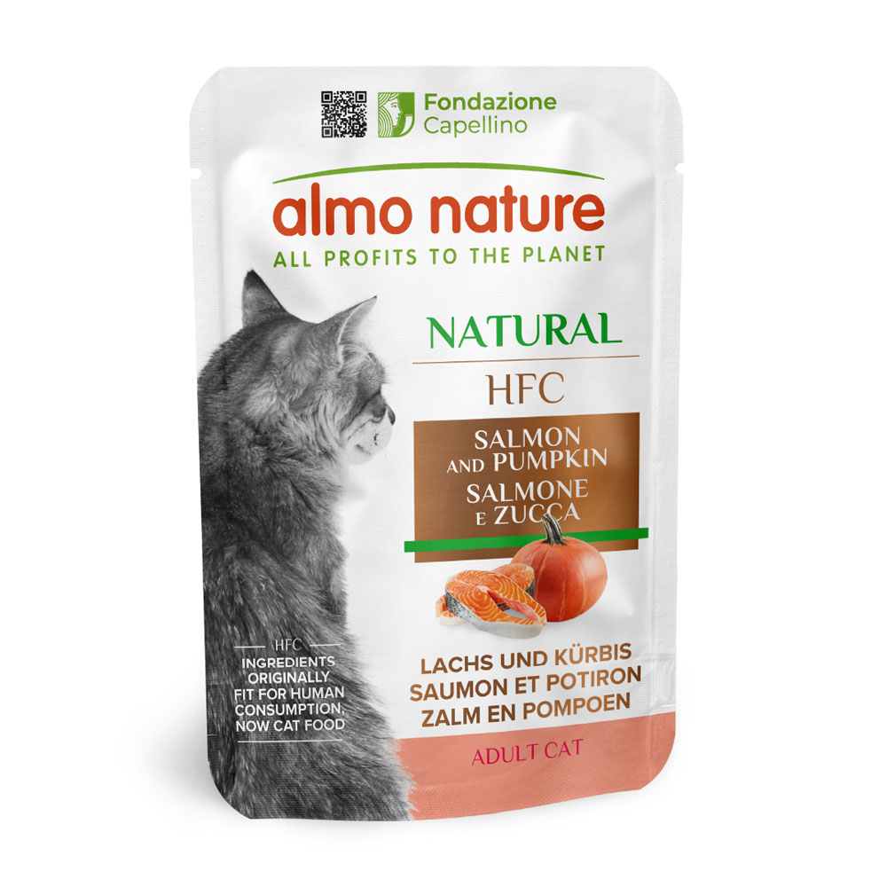 Almo Nature HFC Natural Maaltijdzakjes Voordeelpakket  Kattenvoer  24 x 55 g – Zalm & Pompoen