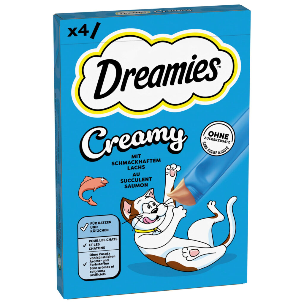 Voordeelpakket: 44 x 10 g Dreamies Creamy Snacks Zalm Kattensnacks
