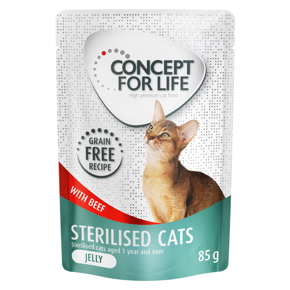 Voordeelpakket Concept for Life graanvrij 48 x 85 g Kattenvoer – Sterilised Cats Rund in Gelei