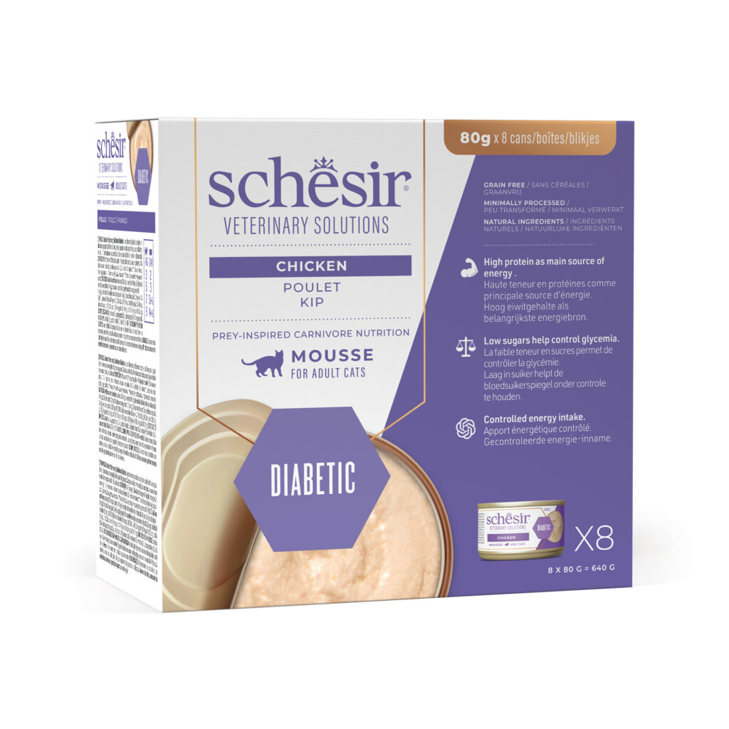 8x 80g Schesir Veterinary Solutions Diabetic Kip Kattenvoer nat