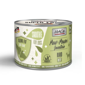 Voordeelpakket 12x185g MAC’s Dog Paw Power Smoothie Rund – Gewricht Fit aanvullend voer voor honden