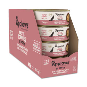 Voordeelpakket: 24x 156g Applaws Taste Toppers Natural in bouillon Kip met Ham nat hondenvoer
