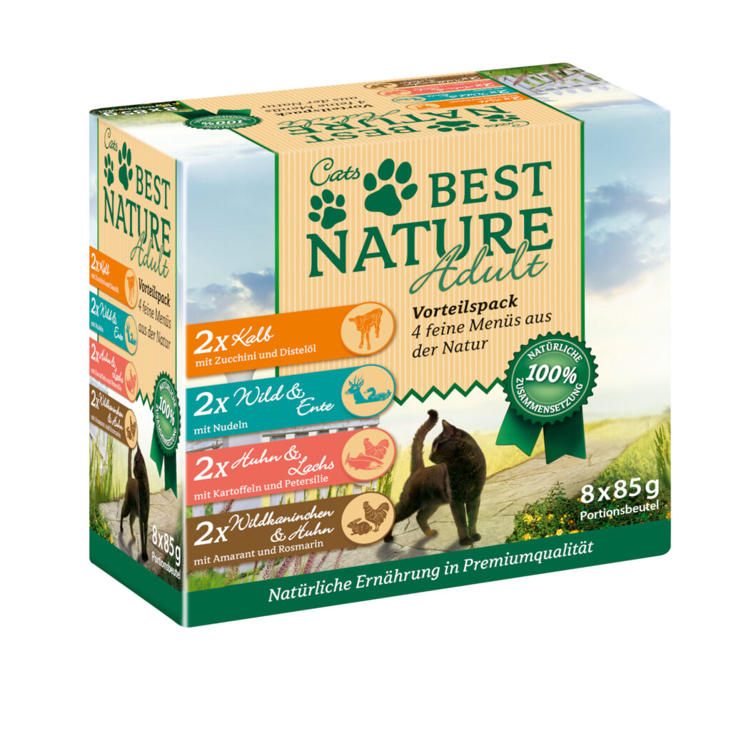 Voordeelpakket: 16 x 85 g Best Nature Cats Multipack Pouches Mix van 4 nat kattenvoer