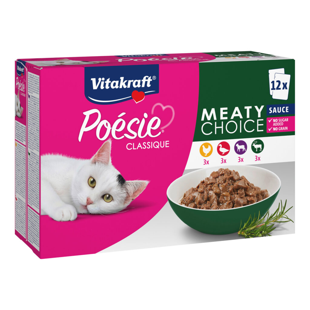 Vitakraft Poésie Classic Sauce Mixpakket – 12 x 85 g – Saus (Kip, Eend, Lam, Wild)