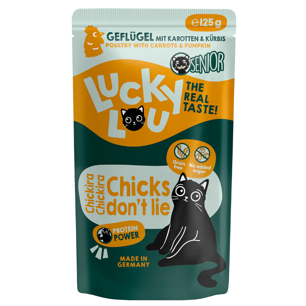 48x 125g Lucky Lou Senior Gevogelte kattenvoer nat