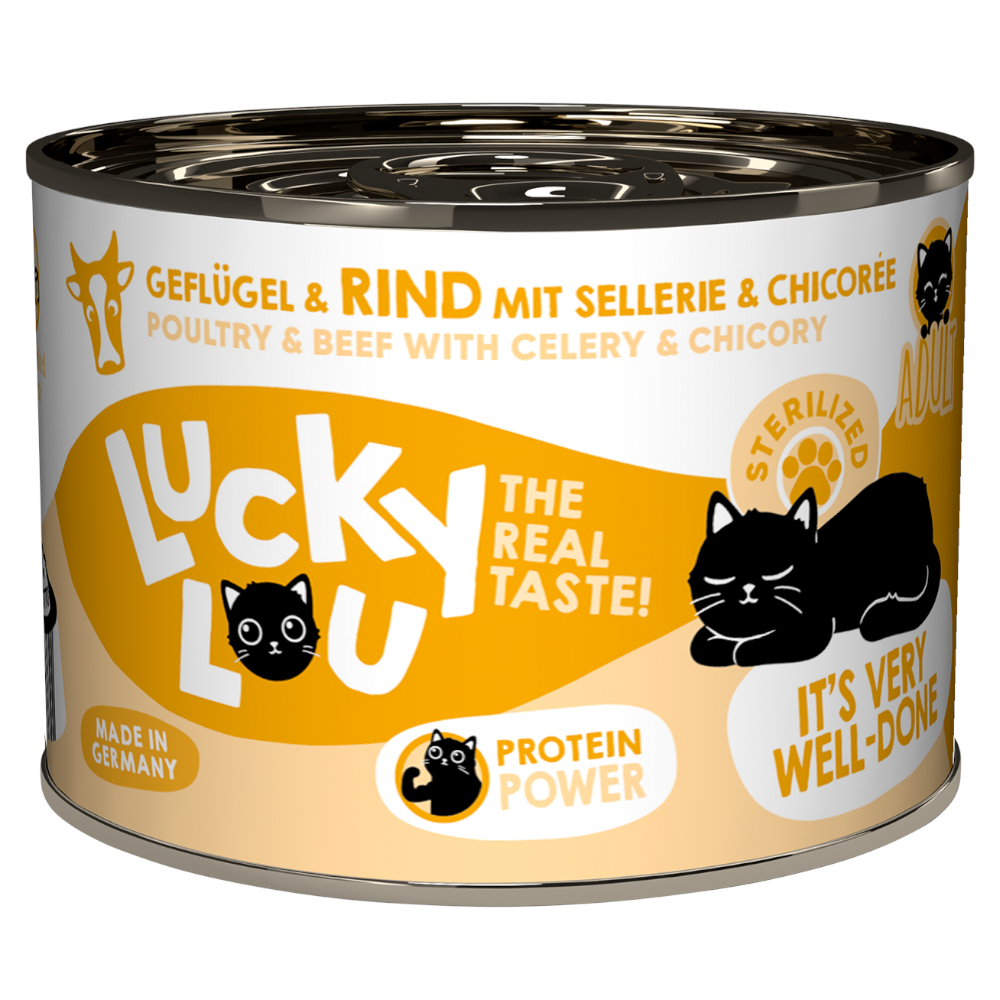 6x200g Lucky Lou Lifestage Gevogelte & Rundvlees Nat kattenvoer gesteriliseerd